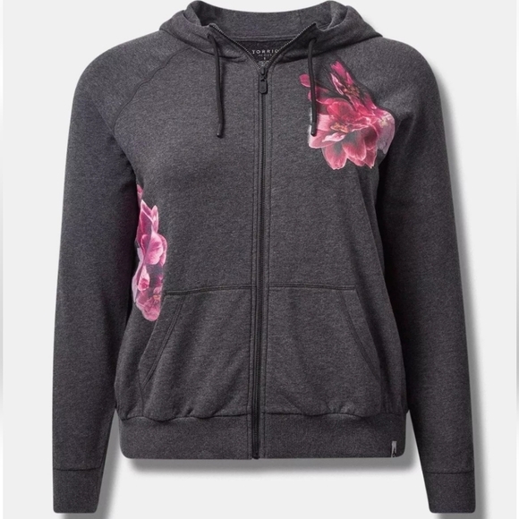 Torrid Active Full Zip Hoodie Gray Pink Floral Fleece Plus 2X - Picture 13 of 13
